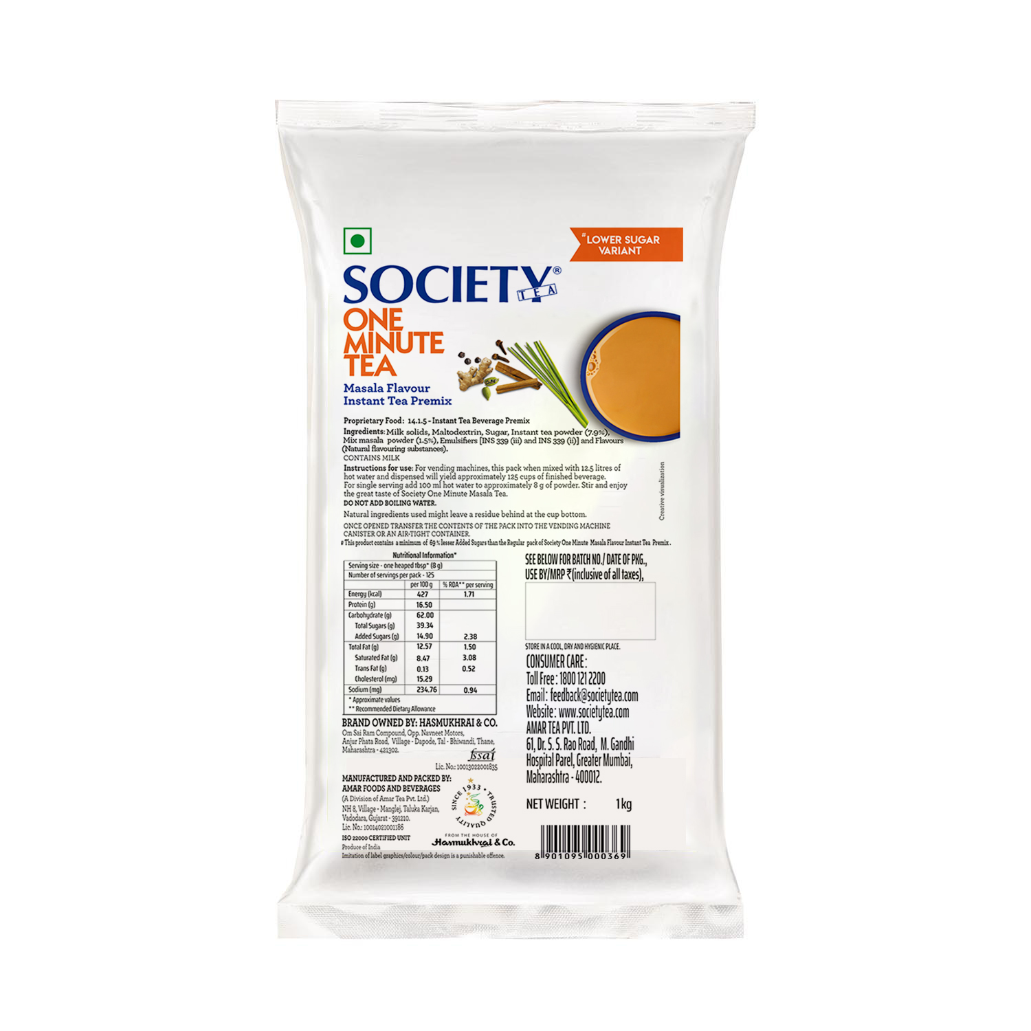Society Masala Inst Tea Premix Low Sugar 1kg Pouch
